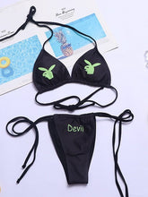 Traje de baño bikini sexy con letras y cabeza de conejo